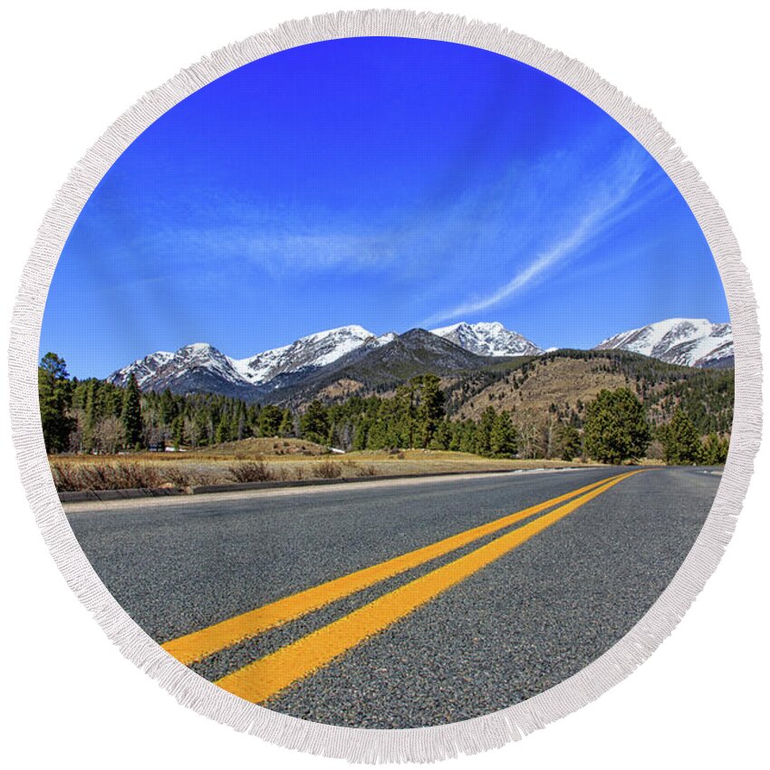 Mountain Round Beach Towel featuring the photograph Fall River Road with Mountain Background #1 by Peter Ciro