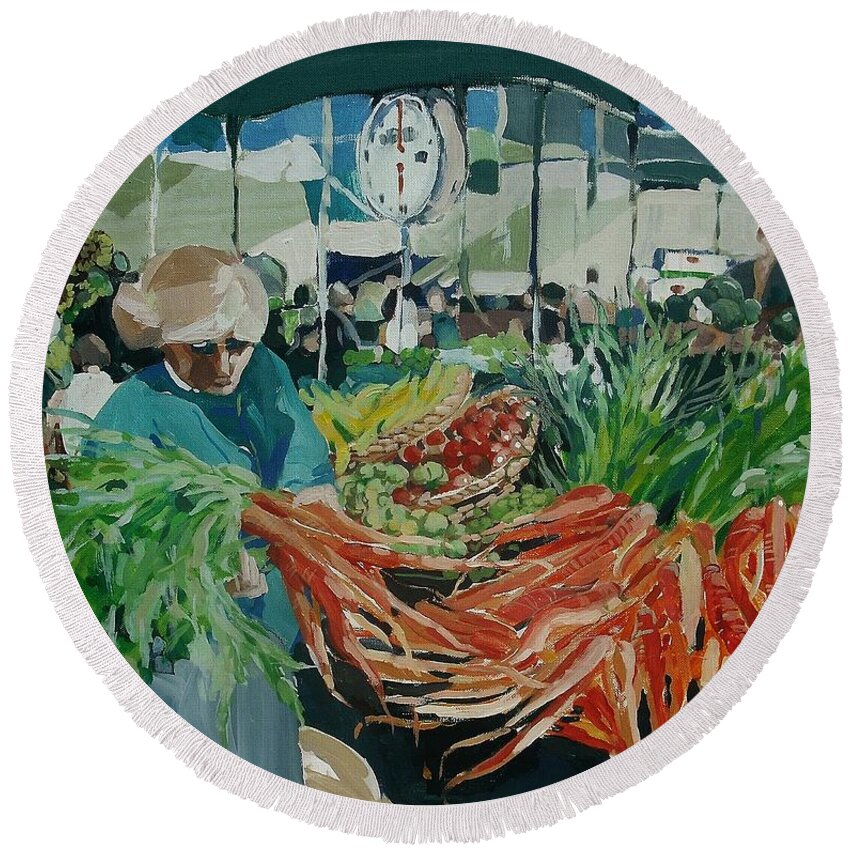 Vegetables Round Beach Towel featuring the painting Farmers Market #1 by Andrew Drozdowicz