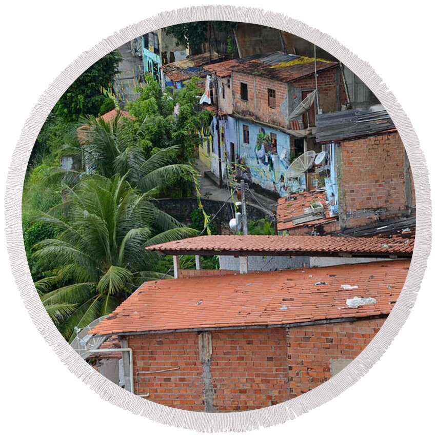 Salvador Round Beach Towel featuring the photograph Favela in Salvador da Bahia Brazil #1 by Ralf Broskvar