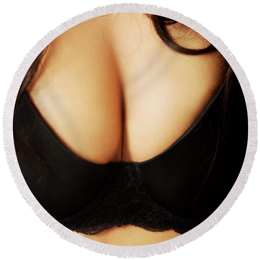 Female boobs in black bra #1 Zip Pouch by Piotr Marcinski - Fine
