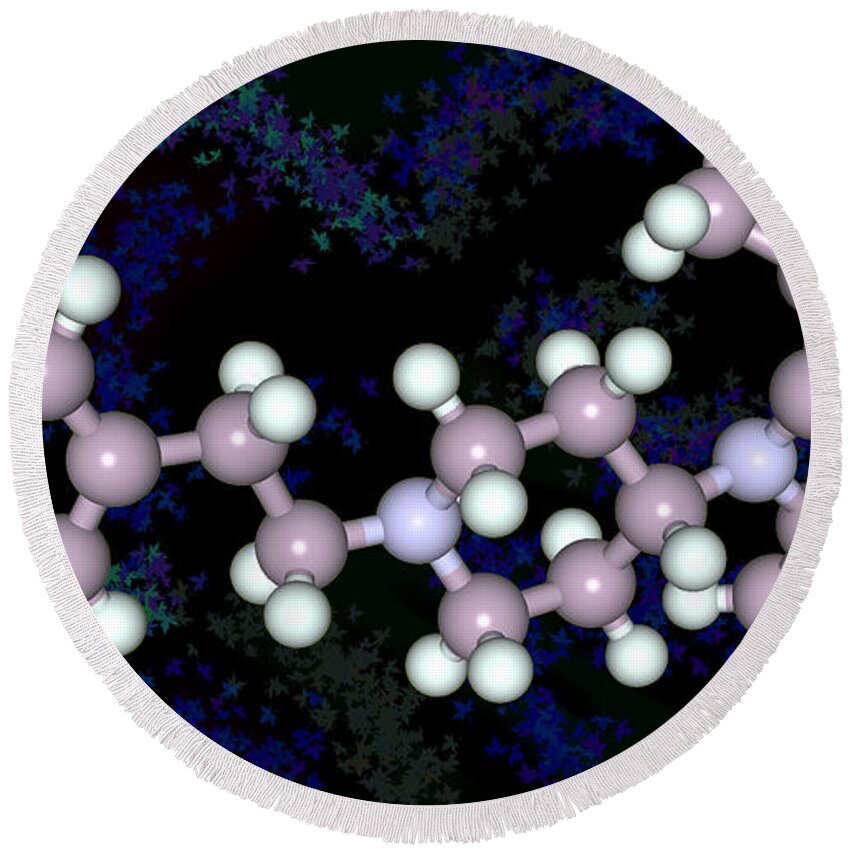 Fentanyl Round Beach Towel featuring the photograph Fentanyl, Molecular Model #1 by Scimat