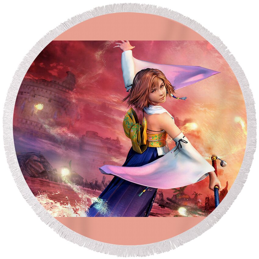Final Fantasy X Round Beach Towel featuring the digital art Final Fantasy X #1 by Super Lovely