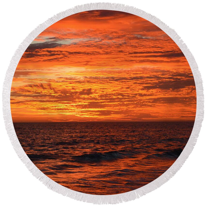 Obx Sunrise Round Beach Towel featuring the photograph Fire in the Sky #1 by Barbara Ann Bell
