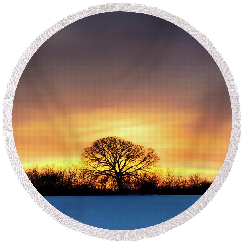  Round Beach Towel featuring the photograph Fire In The Sky by Dan Hefle