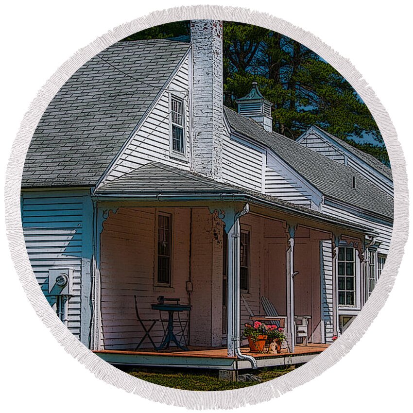 New England Round Beach Towel featuring the photograph First Light Farm #1 by Brenda Jacobs