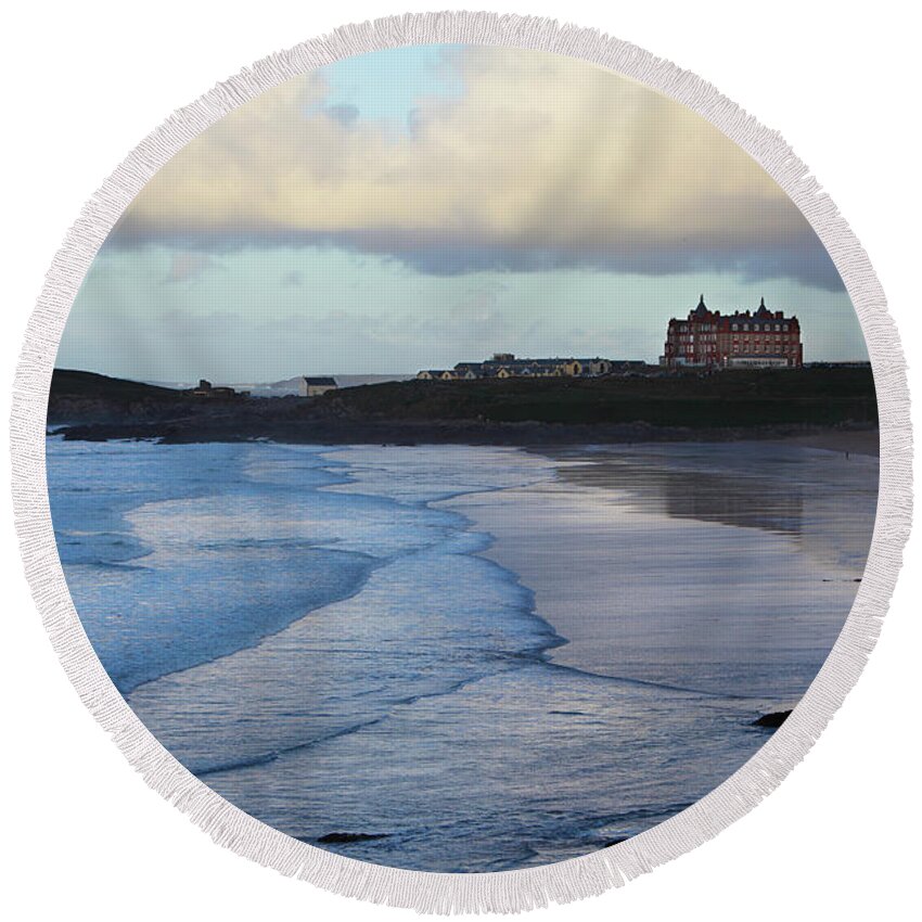 Fistral Round Beach Towel featuring the photograph Fistral Beach by Nicholas Burningham