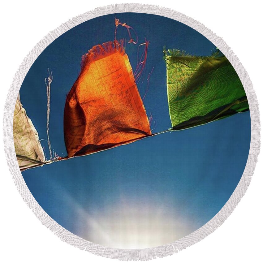 Tibettan Round Beach Towel featuring the photograph Flags #1 by Aleck Cartwright