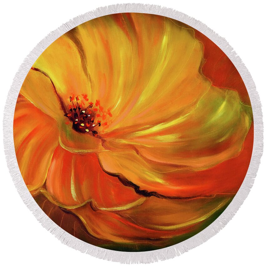Flower Round Beach Towel featuring the painting Flower #1 by Gina De Gorna