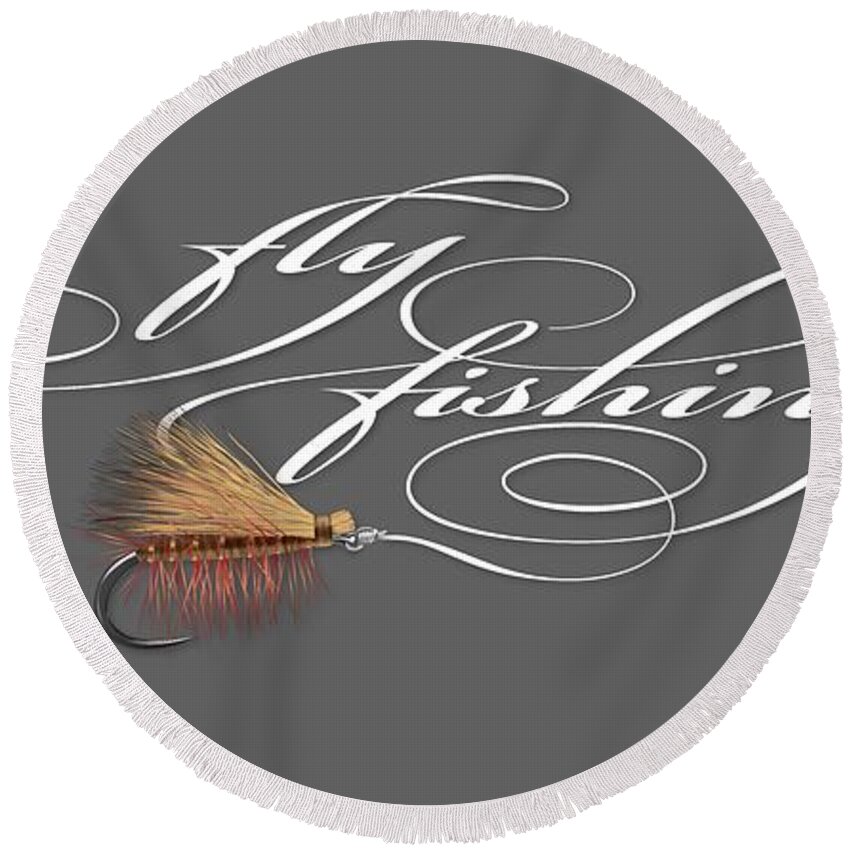 Flyfishing Round Beach Towel featuring the painting Fly Fishing Elk Hair Caddis #1 by Robert Corsetti