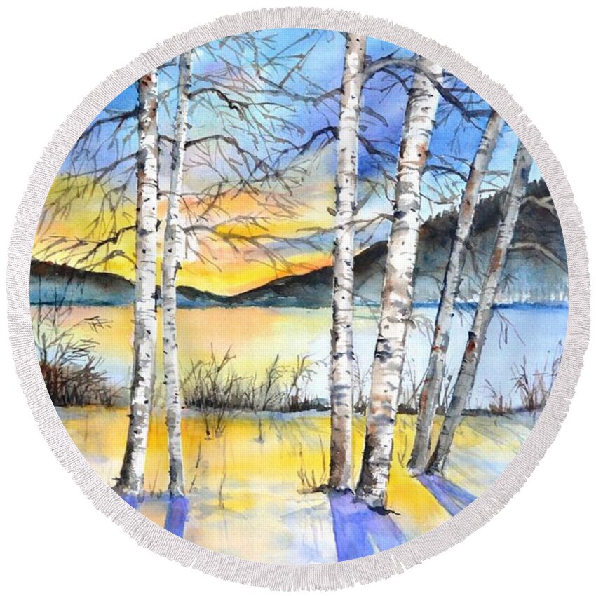 Winter Round Beach Towel featuring the painting For love of winter #5 by Betty M M Wong