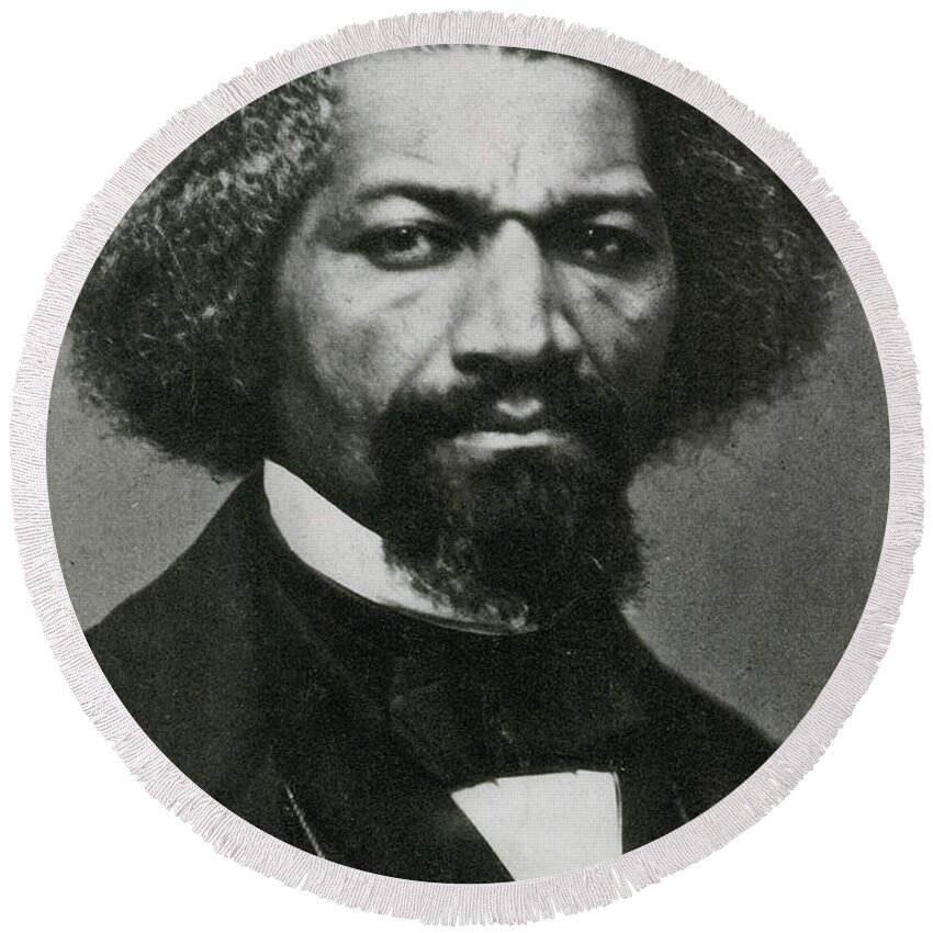 History Round Beach Towel featuring the photograph Frederick Douglass, African-american by Photo Researchers