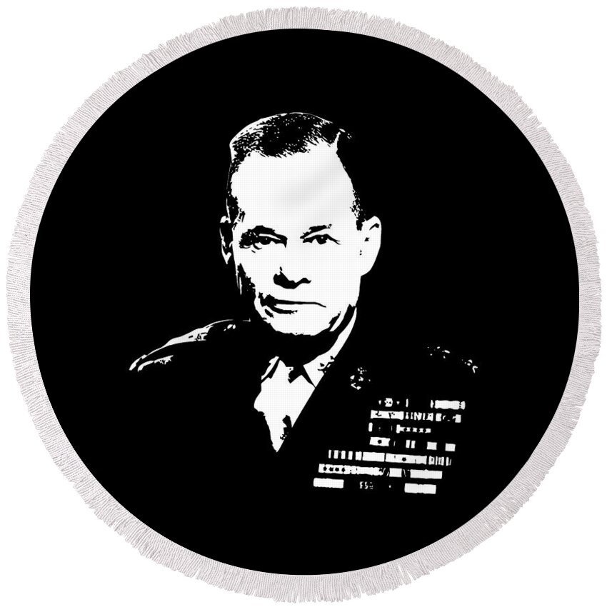 Chesty Puller Round Beach Towel featuring the digital art General Lewis Chesty Puller #3 by War Is Hell Store