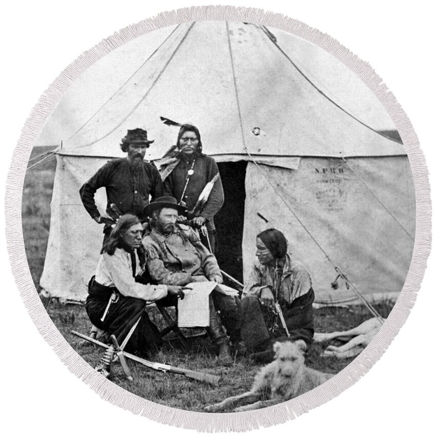 1873 Round Beach Towel featuring the photograph George Armstrong Custer, 1873 by Granger
