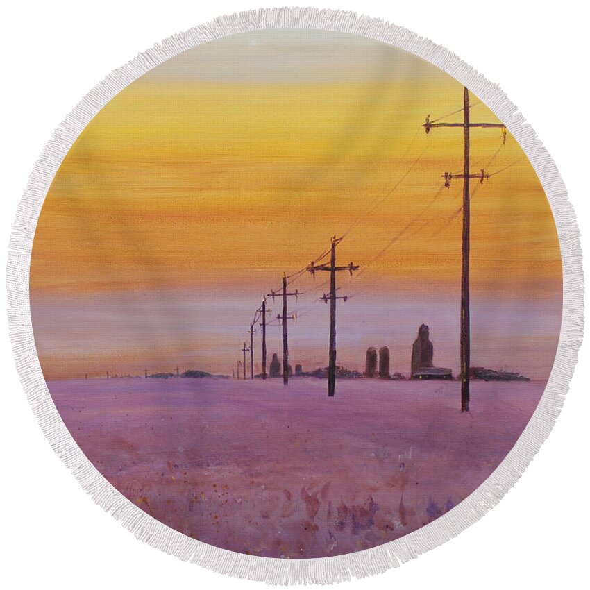 Prairie Round Beach Towel featuring the painting Glow by Ruth Kamenev