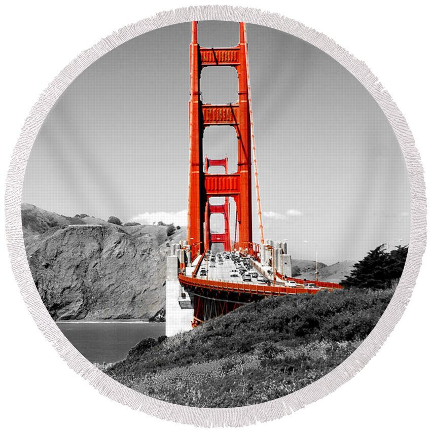 City Round Beach Towel featuring the photograph Golden Gate by Greg Fortier