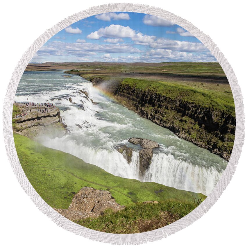 Gullfoss Round Beach Towel featuring the photograph Gullfoss waterfall in Iceland #1 by Didier Marti