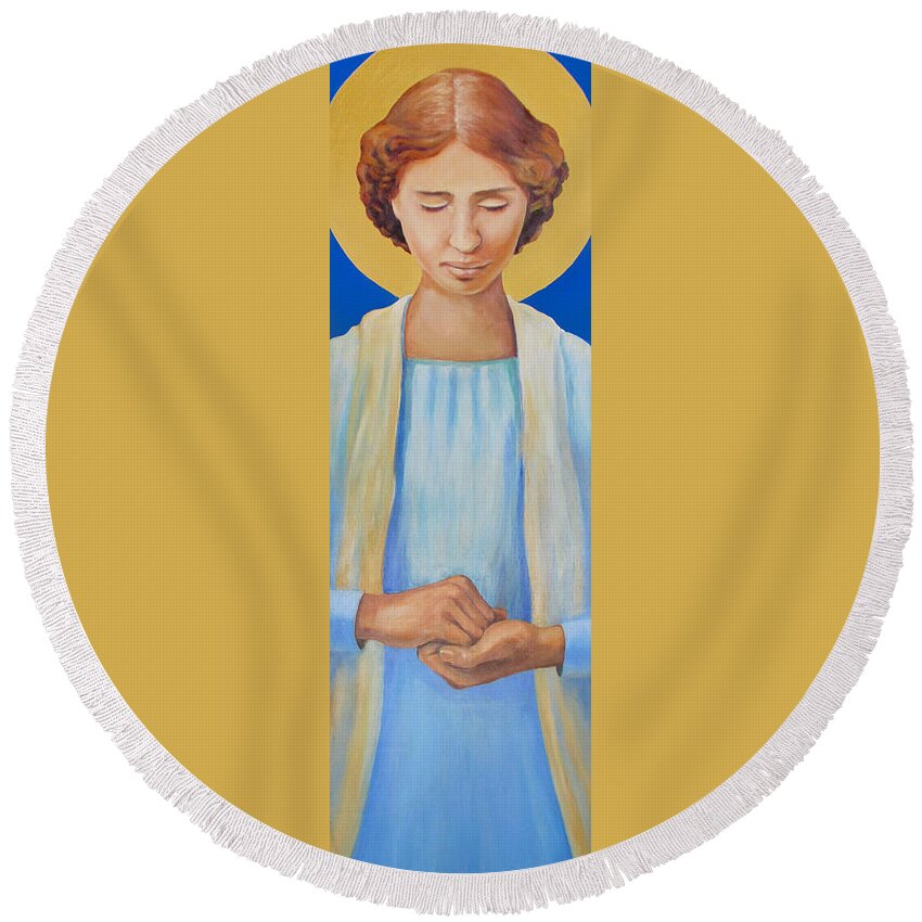 Helen Keller Round Beach Towel featuring the painting Helen Keller #1 by Linda Ruiz-Lozito