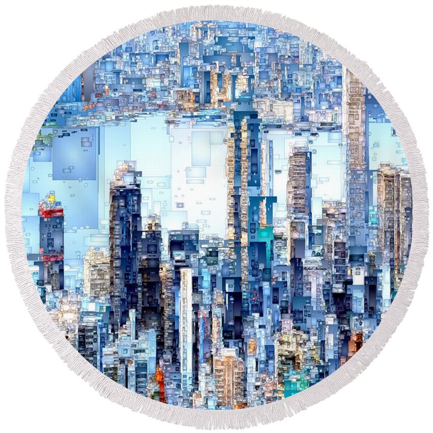 Rafael Salazar Round Beach Towel featuring the digital art Hong Kong Skyline by Rafael Salazar