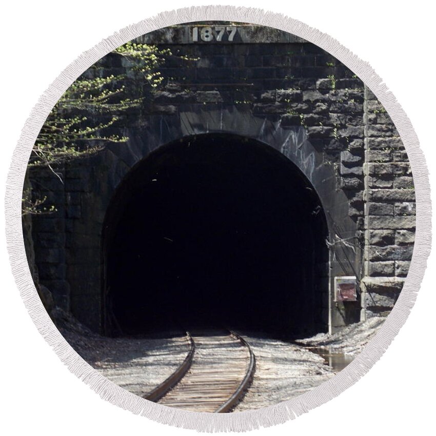 Hoosiac Train Tunnel Round Beach Towel featuring the photograph Hoosiac Train Tunnel by Catherine Gagne