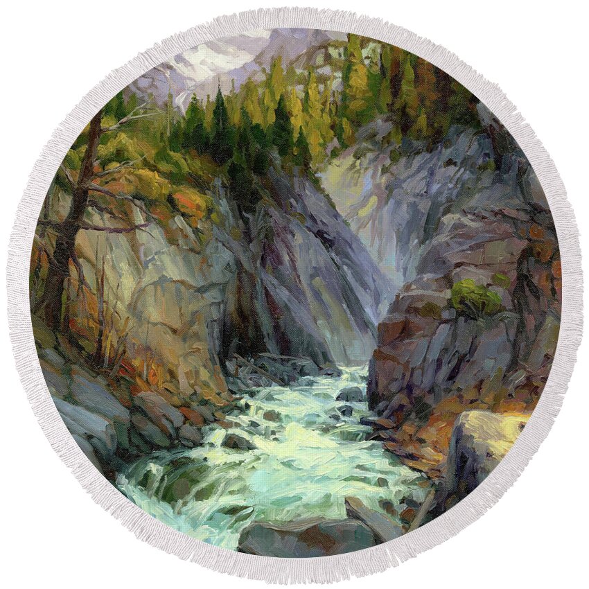 River Round Beach Towel featuring the painting Hurricane River by Steve Henderson