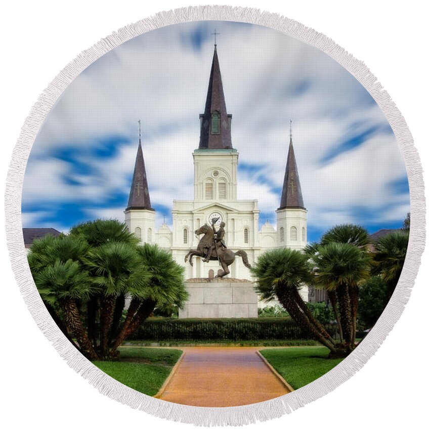 Nola Round Beach Towel featuring the photograph Jackson Square New Orleans #1 by Jarrod Erbe