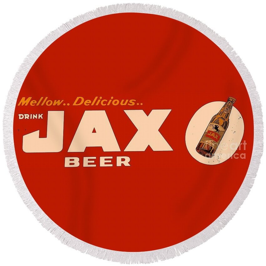 Jax Round Beach Towel featuring the photograph Jax Beer Of New Orleans #2 by Saundra Myles