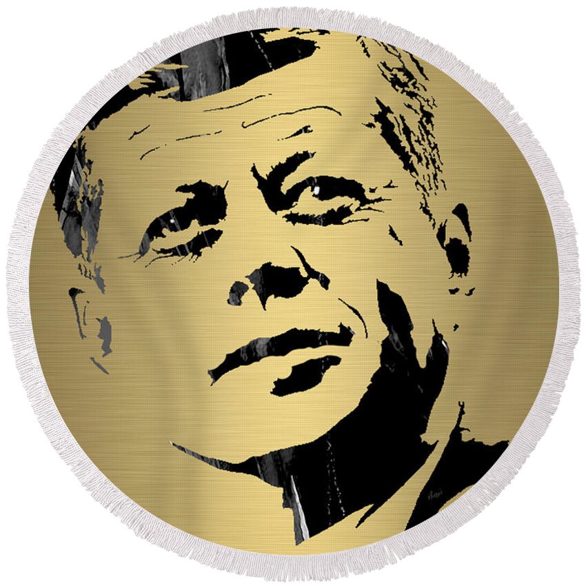 John Kennedy Round Beach Towel featuring the mixed media John Fitzgerald Kennedy #2 by Marvin Blaine