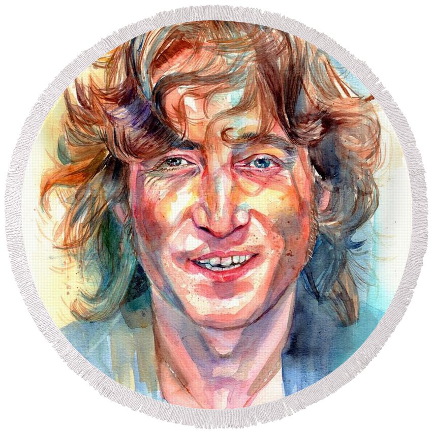 John Lennon Round Beach Towel featuring the painting John Lennon portrait #2 by Suzann Sines