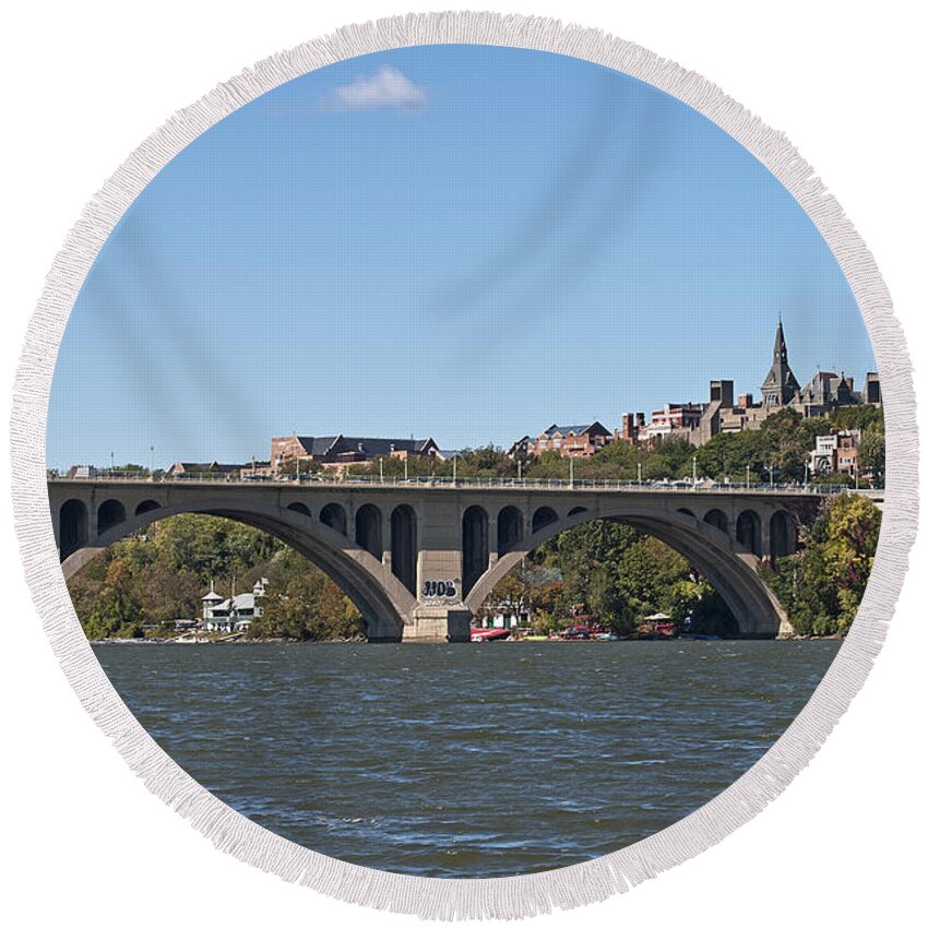 Key Round Beach Towel featuring the photograph Key Bridge over the Potomac River #1 by Brendan Reals