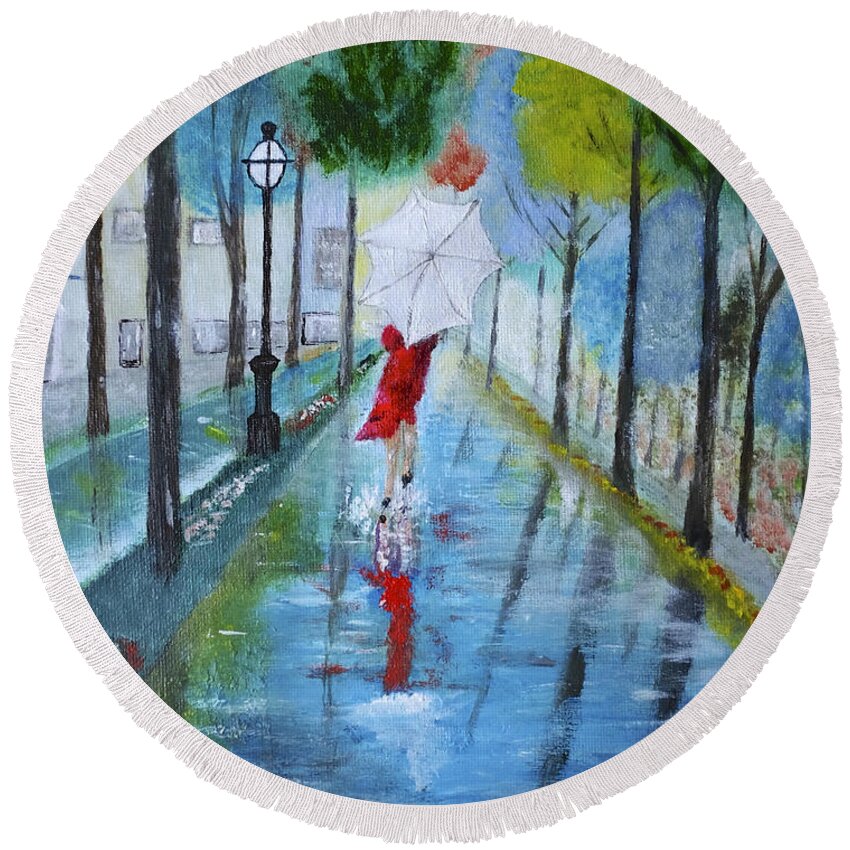 Lady Round Beach Towel featuring the painting Lady in Red original version by Dick Bourgault