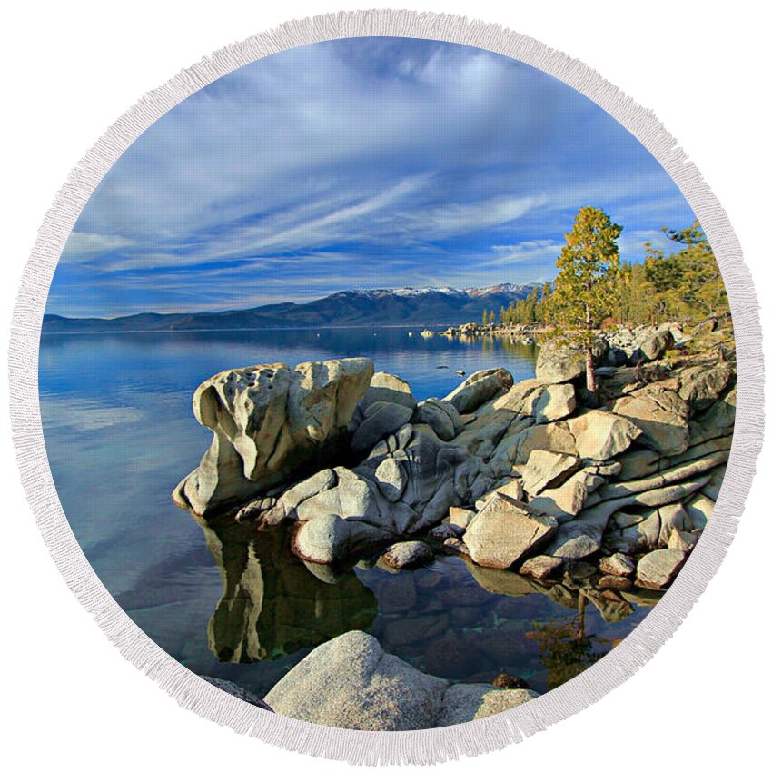Lake Tahoe Round Beach Towel featuring the photograph Lake Tahoe Rocks #2 by Sean Sarsfield