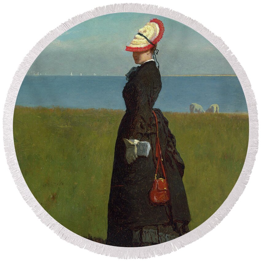 Artist Round Beach Towel featuring the painting Lambs Nantucket #1 by Eastman Johnson
