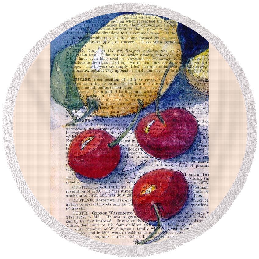 Lemon Round Beach Towel featuring the painting Lemon and Cherries 3 by Maria Hunt