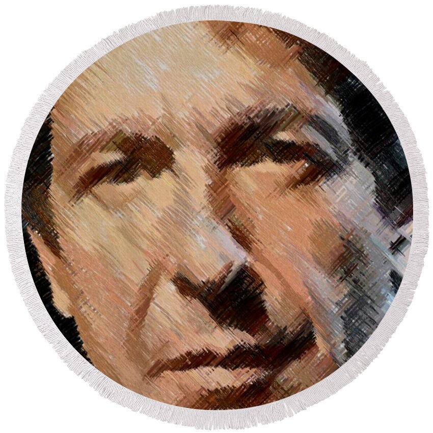 Digital Art Round Beach Towel featuring the digital art Leonard Cohen #1 by Dragica Micki Fortuna