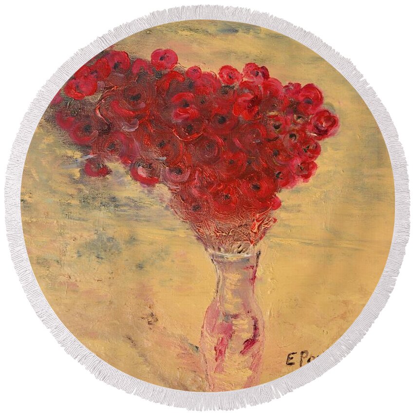Poppies Round Beach Towel featuring the painting Lest We Forget by Evelina Popilian