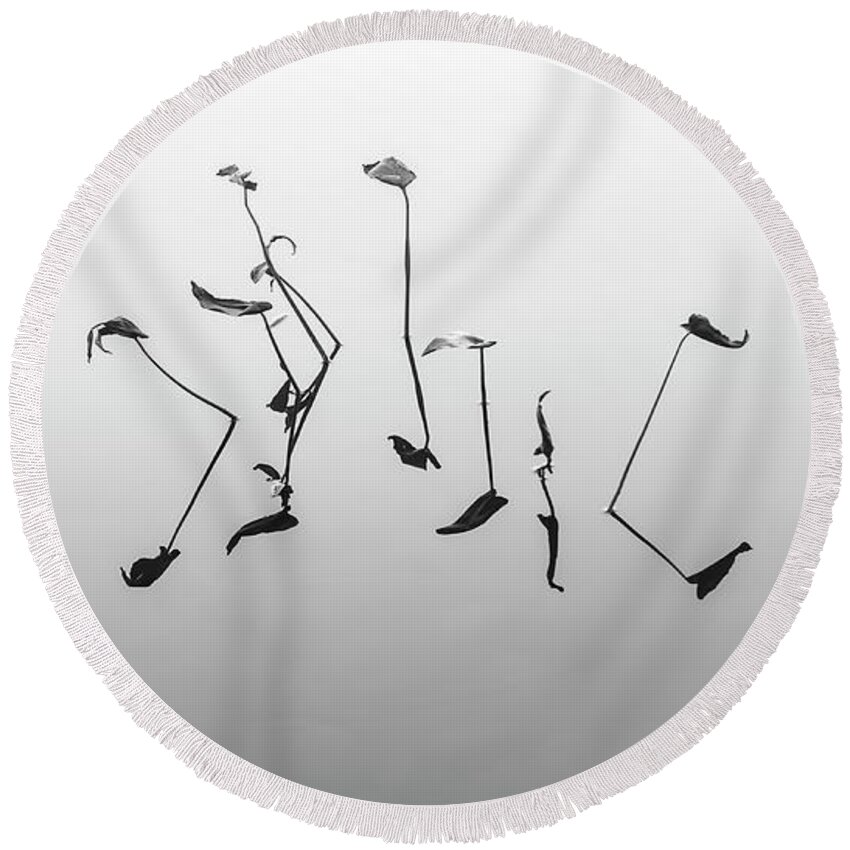 Black And White Round Beach Towel featuring the photograph Lets Dance Again by Jean-Pierre Ducondi