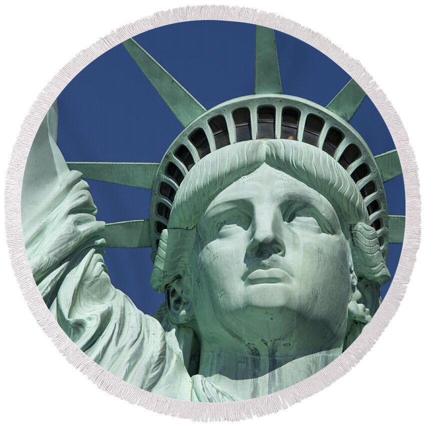 New York Round Beach Towel featuring the photograph Liberty by Brian Jannsen