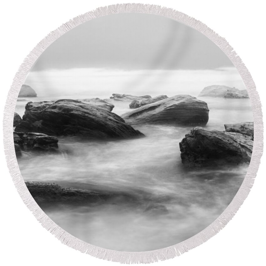 Monochrome Round Beach Towel featuring the photograph Ebb and Flow by Parker Cunningham