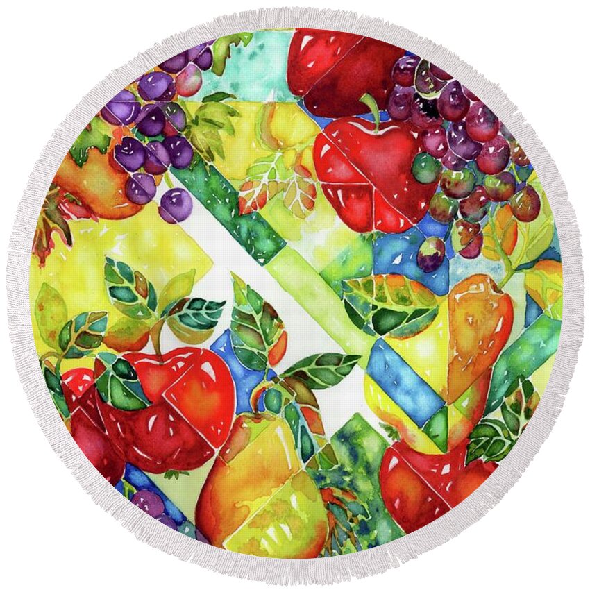 Stained Glass Round Beach Towel featuring the painting Light Through Glass #1 by Ann Nicholson