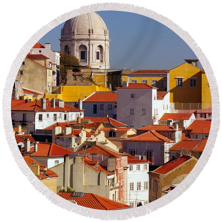 Alfama Round Beach Towel featuring the photograph Lisbon View #1 by Carlos Caetano