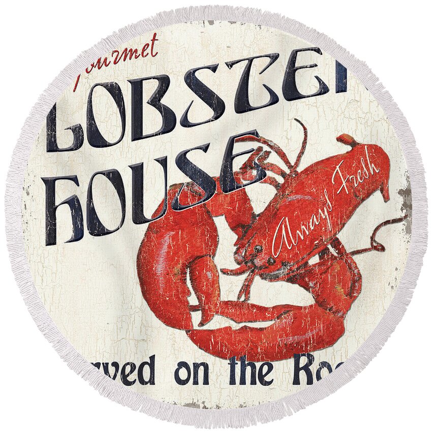 Lobster Round Beach Towel featuring the painting Lobster House by Debbie DeWitt