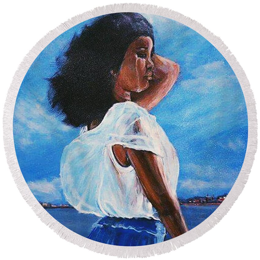 Love Lost Gone Very Ever Round Beach Towel featuring the painting Lost Love Da Blues series #2 by Tyrone Hart
