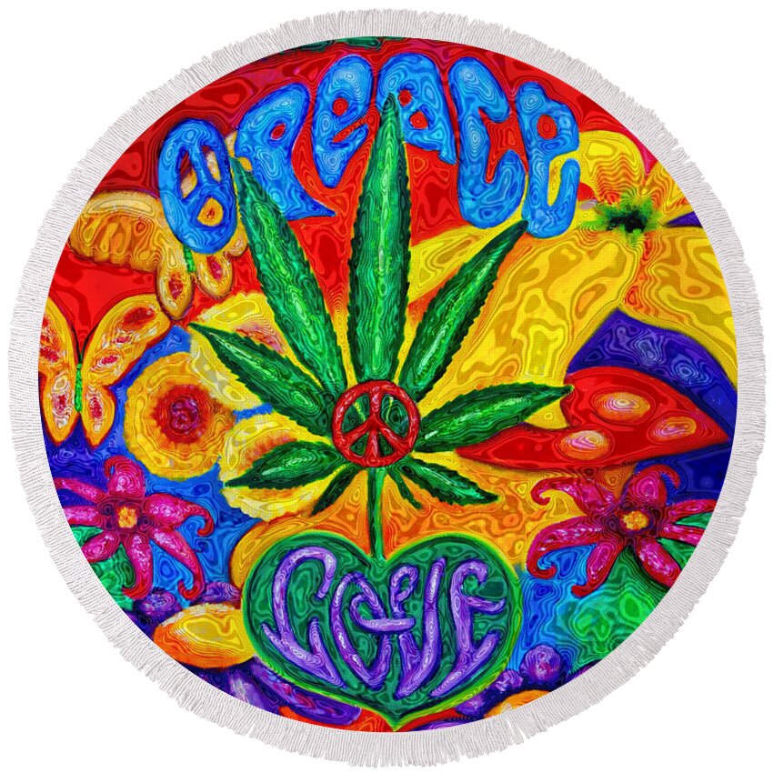 420 Round Beach Towel featuring the painting Love and Peace #1 by Diana Haronis