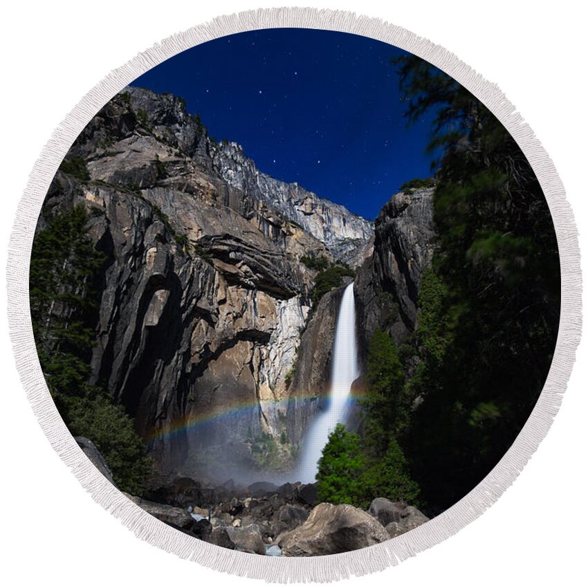 Yosemite Round Beach Towel featuring the photograph Lunar Rainbow #1 by Anthony Michael Bonafede
