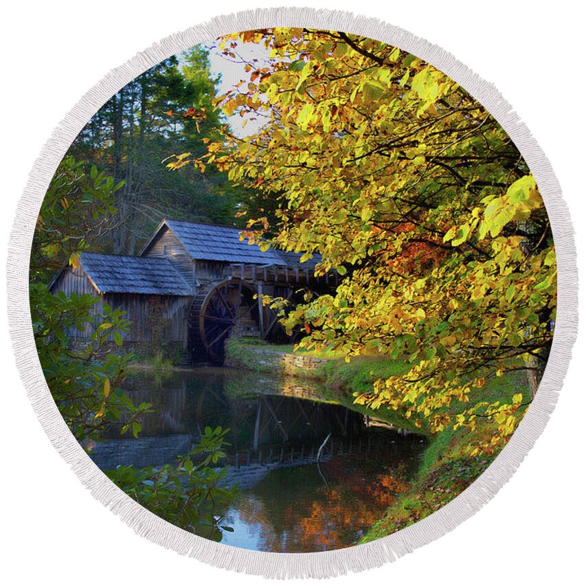 Scenic Tours Round Beach Towel featuring the photograph Mabry Mill Dreamy #1 by Skip Willits