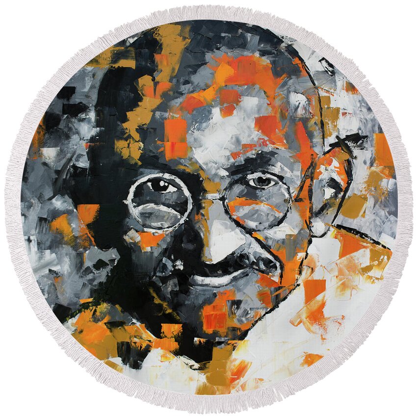Gandhi Round Beach Towel featuring the painting Mahatma Gandhi #1 by Richard Day