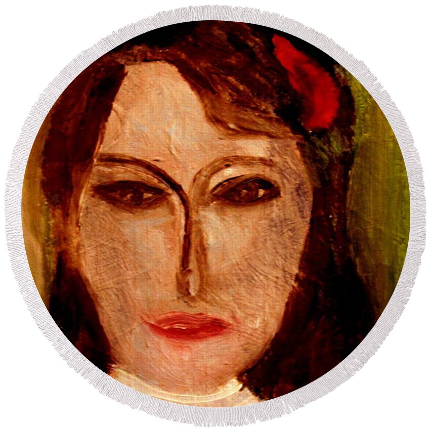 Woman Round Beach Towel featuring the painting Marianne #1 by Bill OConnor