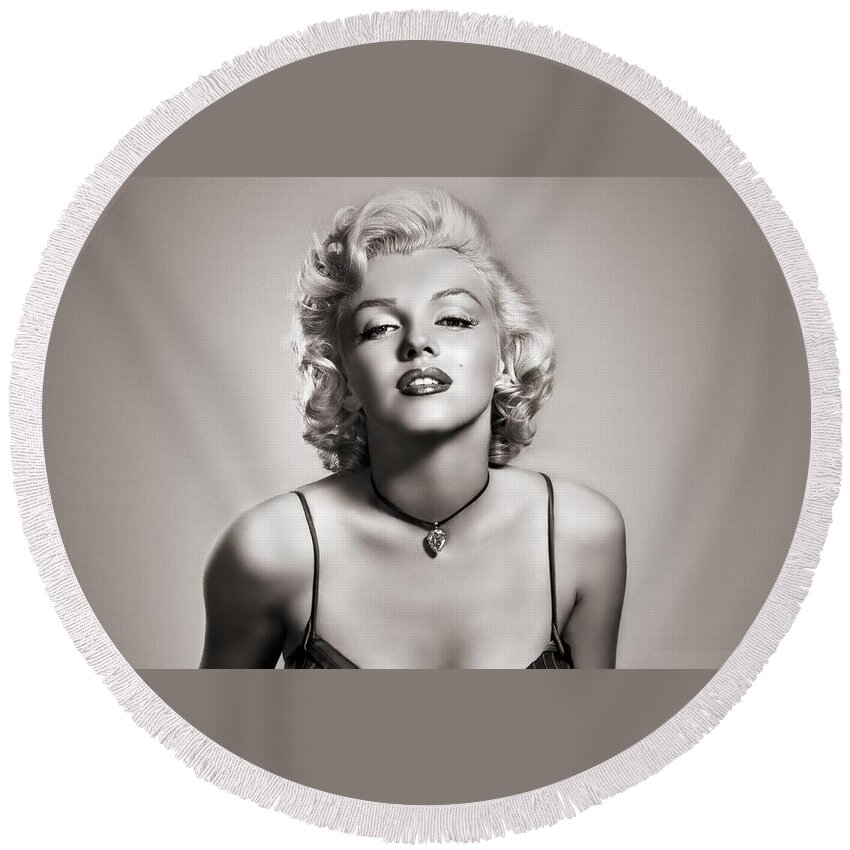 Marilyn Monroe Round Beach Towel featuring the photograph Marilyn Monroe #1 by Jackie Russo