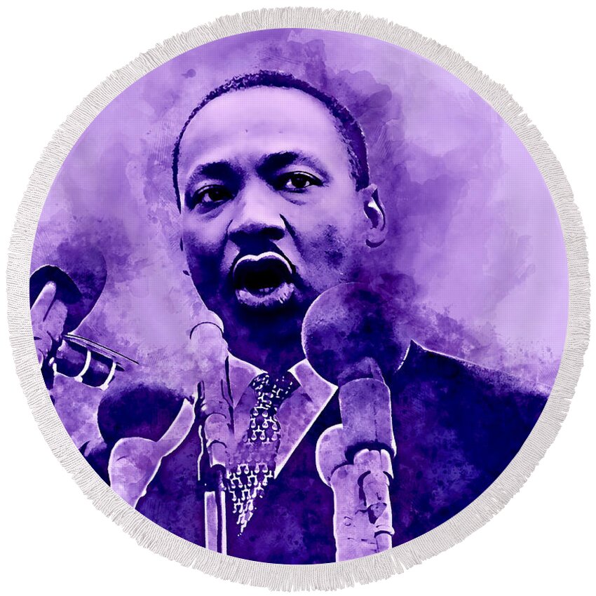 Martin Luther King Jr Round Beach Towel featuring the mixed media Martin Luther King #3 by Marvin Blaine