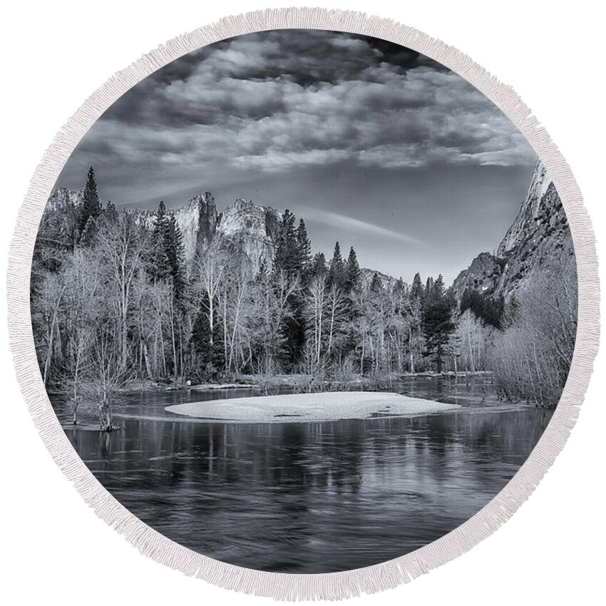 Merced River Round Beach Towel featuring the photograph Merced River Scene #1 by Bill Roberts